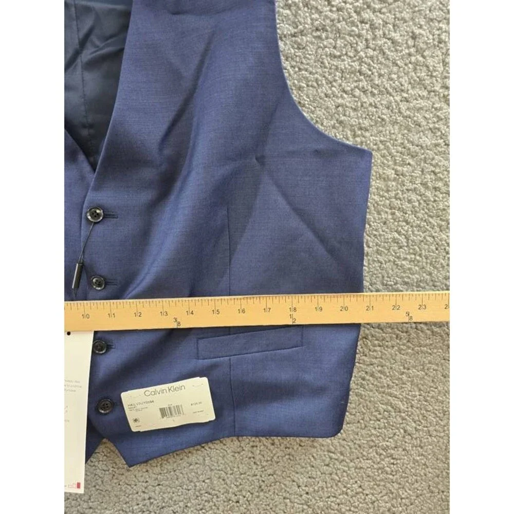 Calvin Klein Slim-Fit Wool Infinite Stretch Suit Vest Men's L Blue Button Front
